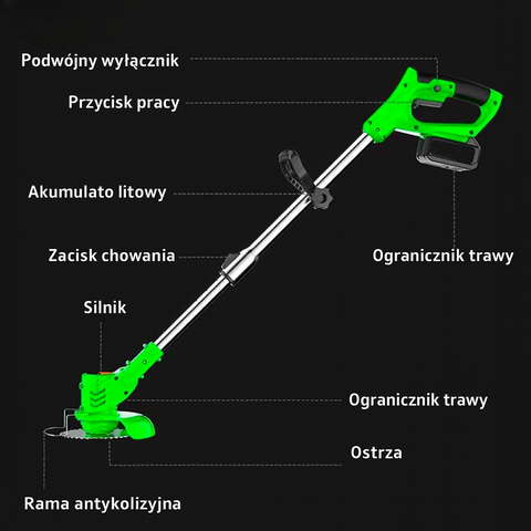 Trymer Ogrodowy Akumulatorowy | Podkaszarka do Trawy | Regulowana Głowica i Ostrza Stalowe