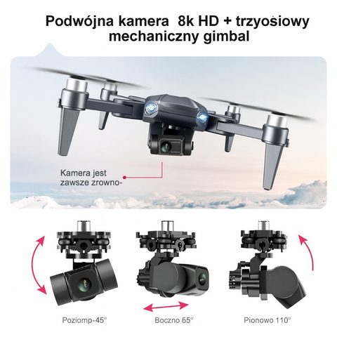Dron Składany z Kamerą 8K | Dron GPS z Unikaniem Przeszkód | Zasięg Lotu do 3000 m