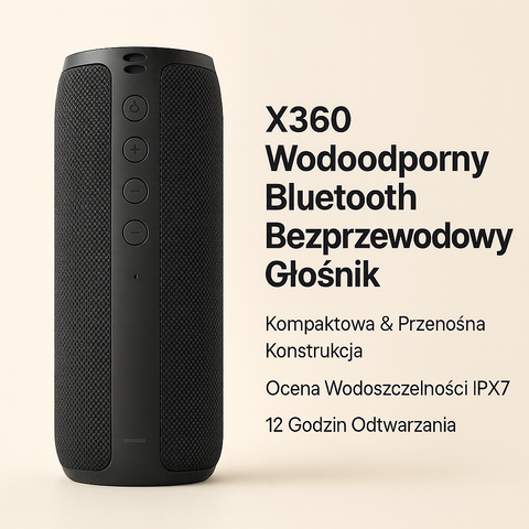Głośnik Bluetooth Bezprzewodowy | Głośnik Przenośny IPX7 | Dźwięk 360° z Funkcją TWS