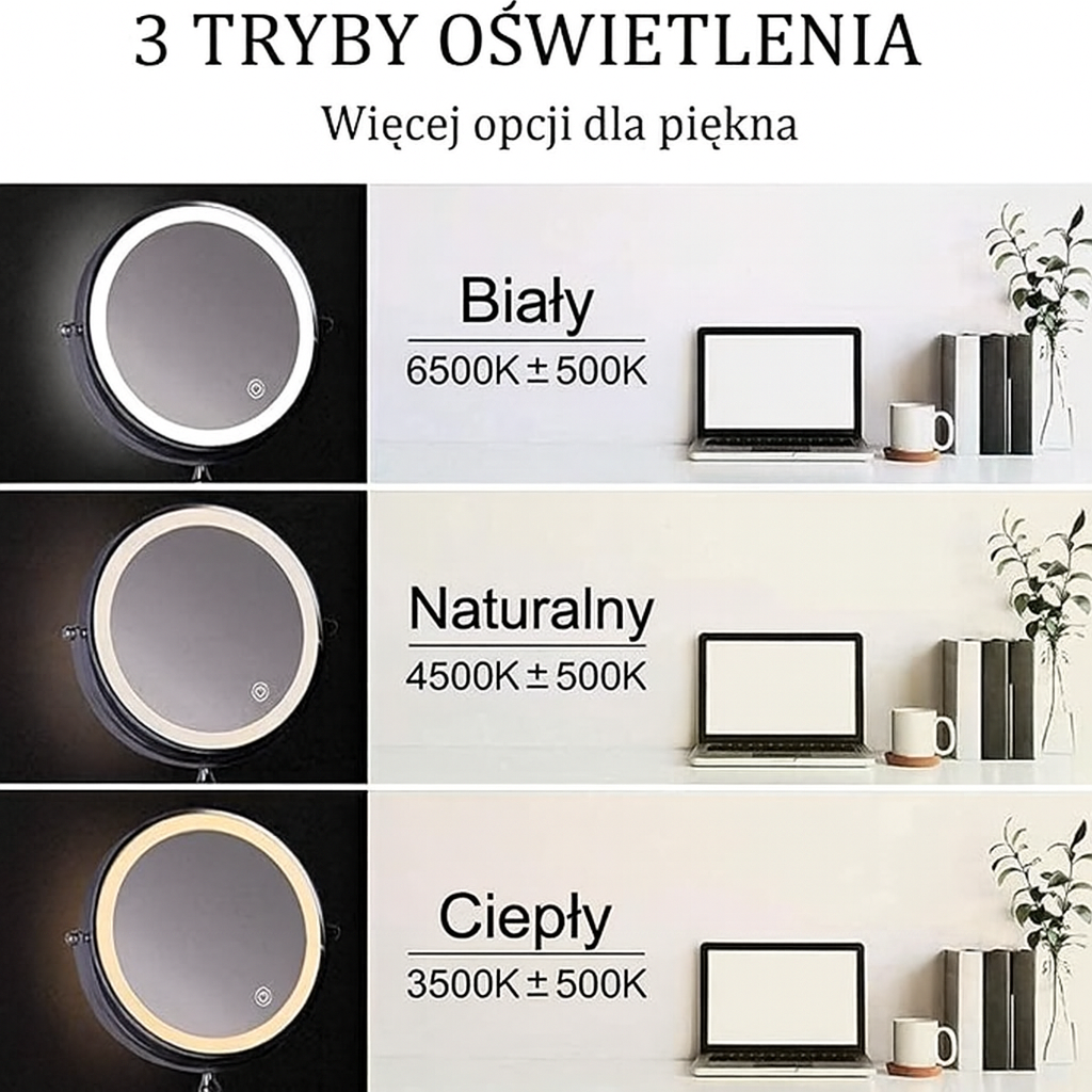 Lustro Lumiview | Lusterko Powiększające LED | Montaż Ścienny z Dotykowym Sterowaniem