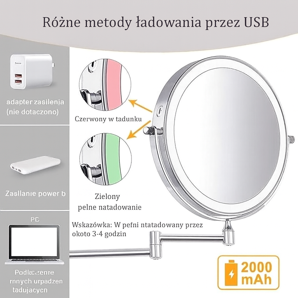 Lustro Lumiview | Lusterko Powiększające LED | Montaż Ścienny z Dotykowym Sterowaniem