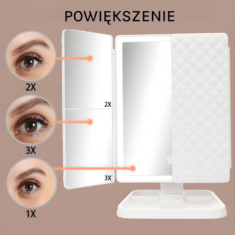 Lusterko Clara | Lusterko Kosmetyczne z Oświetleniem LED | Składane Lustro Potrójne