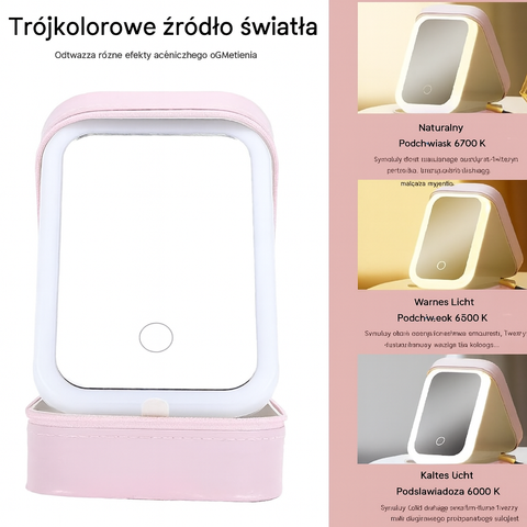 Pudełko Kosmetyczne Lumi | Organizer z Lustrem LED | Kompaktowe Przechowywanie