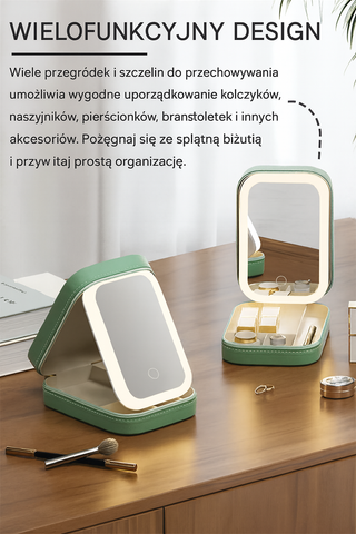 Pudełko Kosmetyczne Lumi | Organizer z Lustrem LED | Kompaktowe Przechowywanie