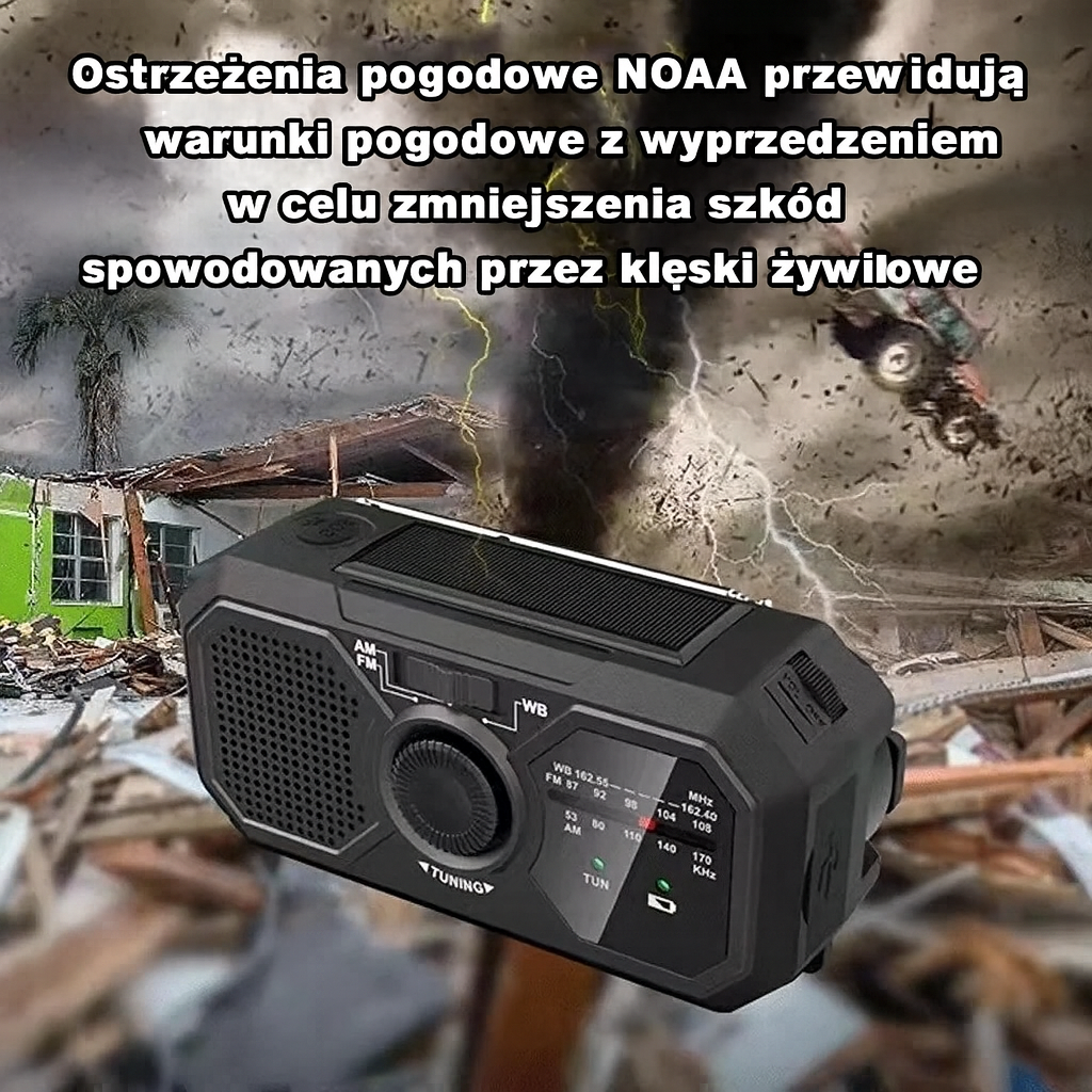 Radio Turystyczne Zeta | Przenośna Ładowarka Awaryjna | Energia Słoneczna i Korbka