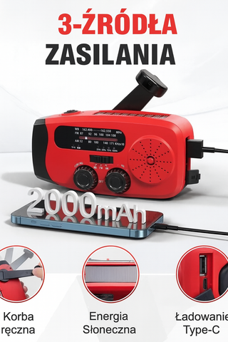 Radio Survivalowe Miro | Kieszonkowe Radio Awaryjne | Zasilanie Korbkowe i WB/AM/FM