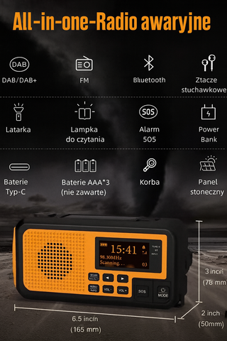 Radio Ratunkowe Novar | Radio Awaryjne USB HUB | Bluetooth, Solar, Powerbank, LCD