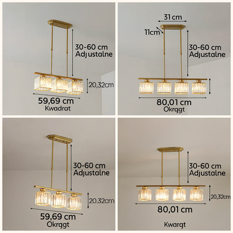 Lampa Wisząca Trevia | Żyrandol z Kryształowymi Kloszami | Metalowa Konstrukcja