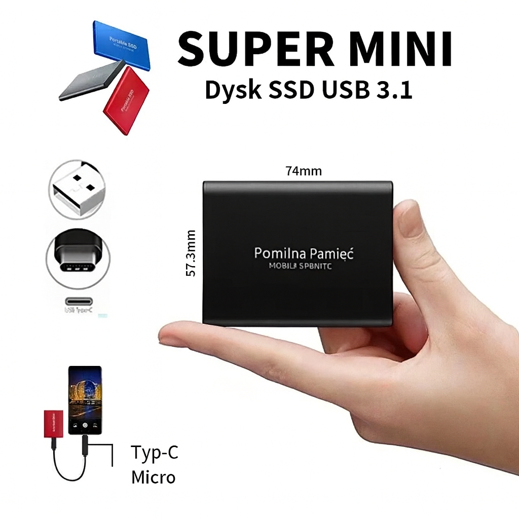 Dysk Zewnętrzny SSD ProStor | 128 TB Pamięci Mobilnej | USB-C 3.1 Superszybki Transfer