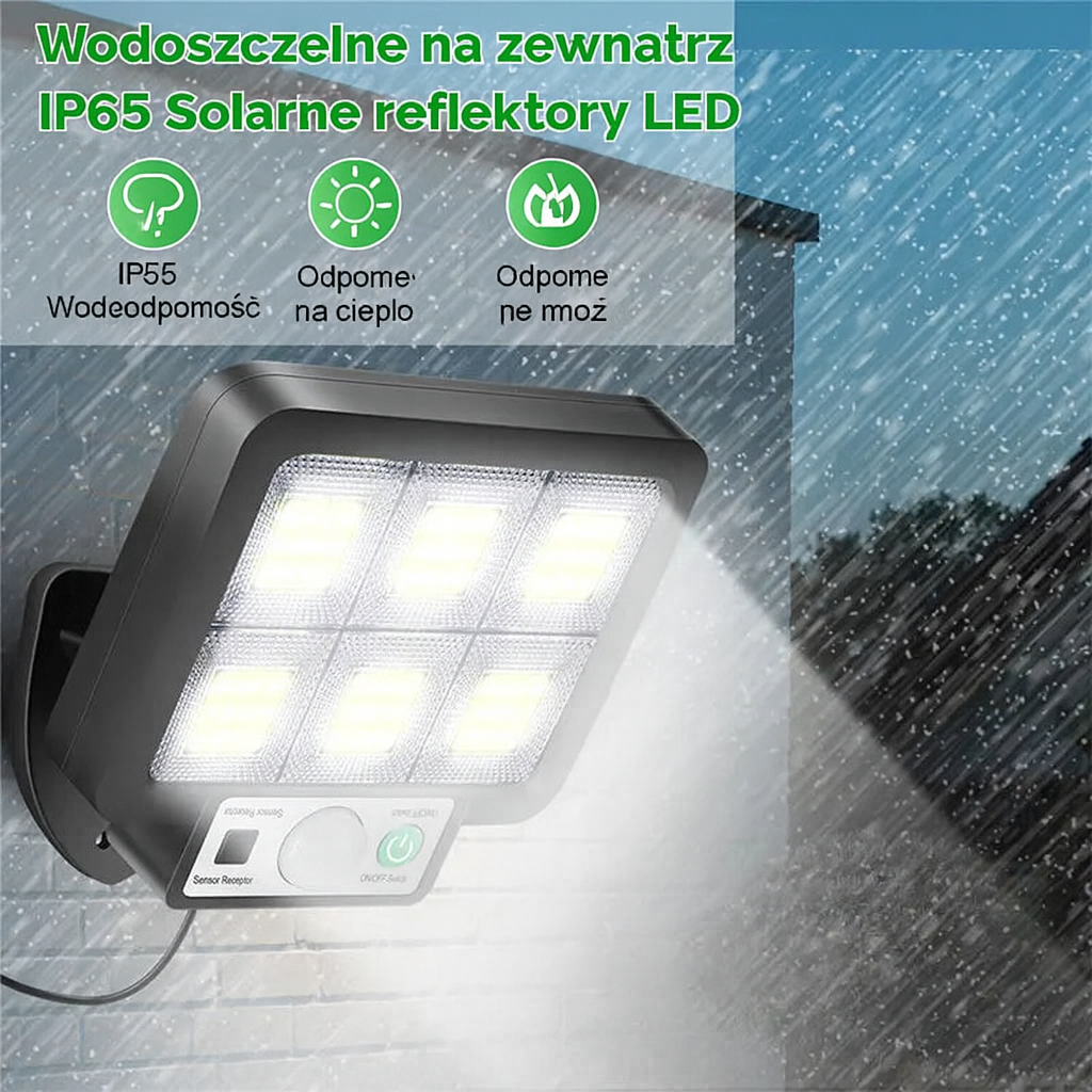 Lampa Solarna Ścienna SolaraMax | 72 COB LED | 1000 Lumenów z Czujnikiem Ruchu i Pilotem