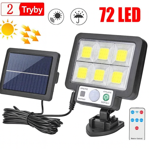 Lampa Solarna Ścienna SolaraMax | 72 COB LED | 1000 Lumenów z Czujnikiem Ruchu i Pilotem