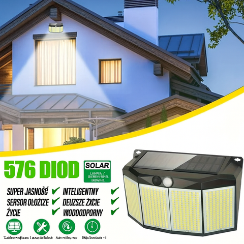 Reflektor Solarny SolarMax | Lampa Zewnętrzna LED 576 | Czujnik Ruchu IP65