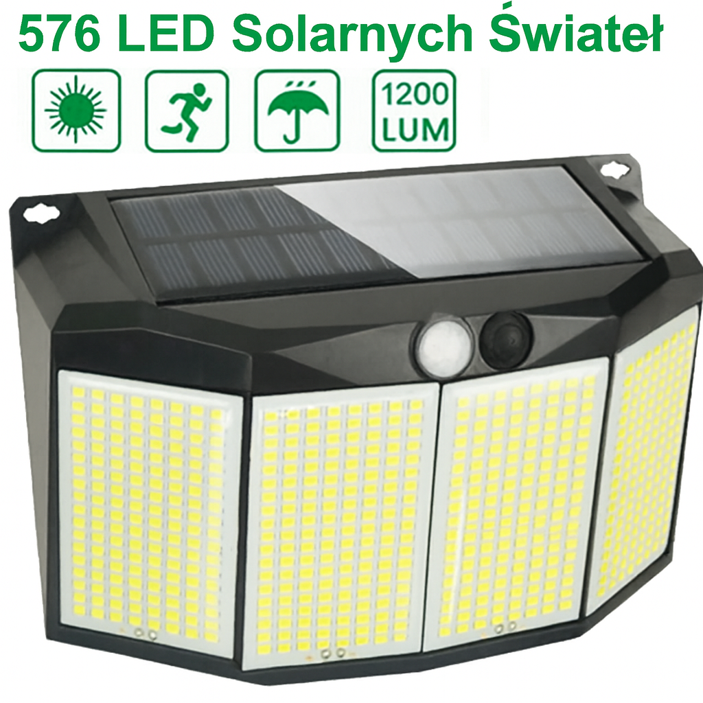 Reflektor Solarny SolarMax | Lampa Zewnętrzna LED 576 | Czujnik Ruchu IP65