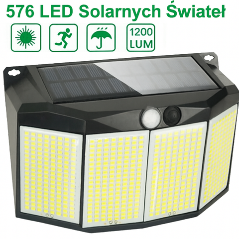 Reflektor Solarny SolarMax | Lampa Zewnętrzna LED 576 | Czujnik Ruchu IP65