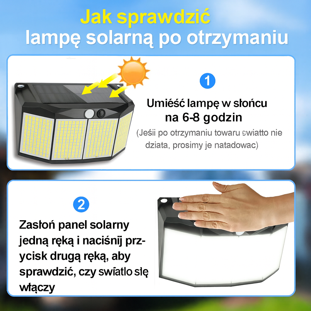 Reflektor Solarny SolarMax | Lampa Zewnętrzna LED 576 | Czujnik Ruchu IP65
