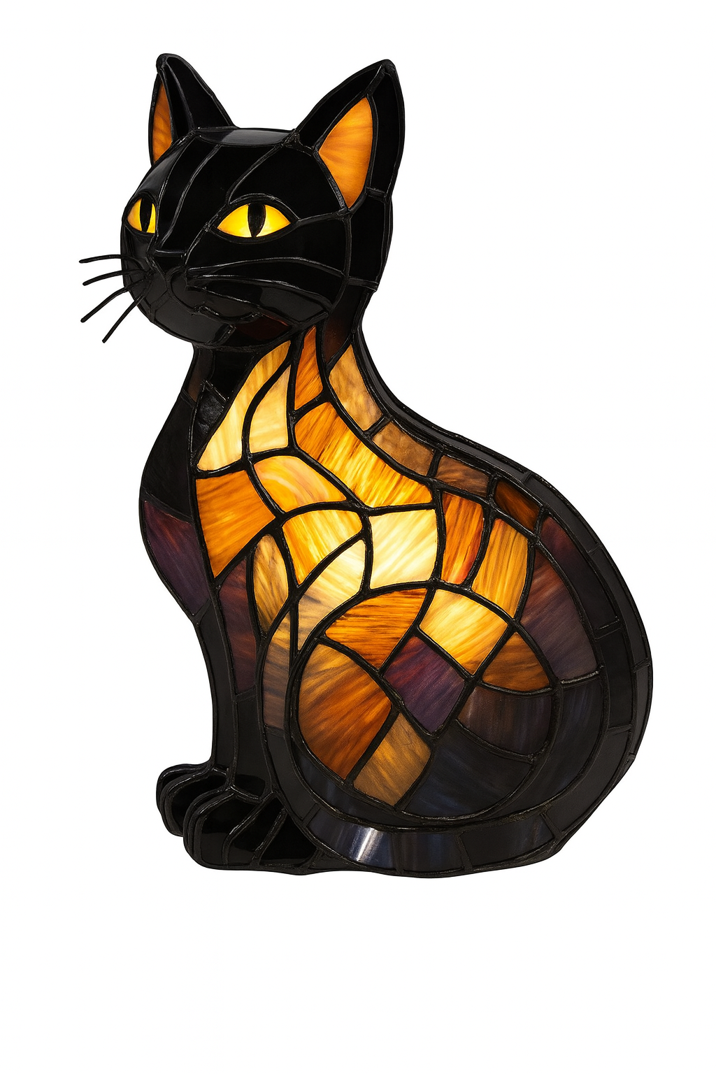 Lampa Witrażowa LumoKatze | Dekoracyjna Lampa Kot | Ręcznie Wykonane Szkło