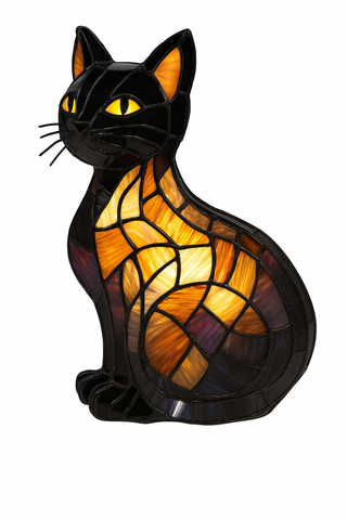 Lampa Witrażowa LumoKatze | Dekoracyjna Lampa Kot | Ręcznie Wykonane Szkło