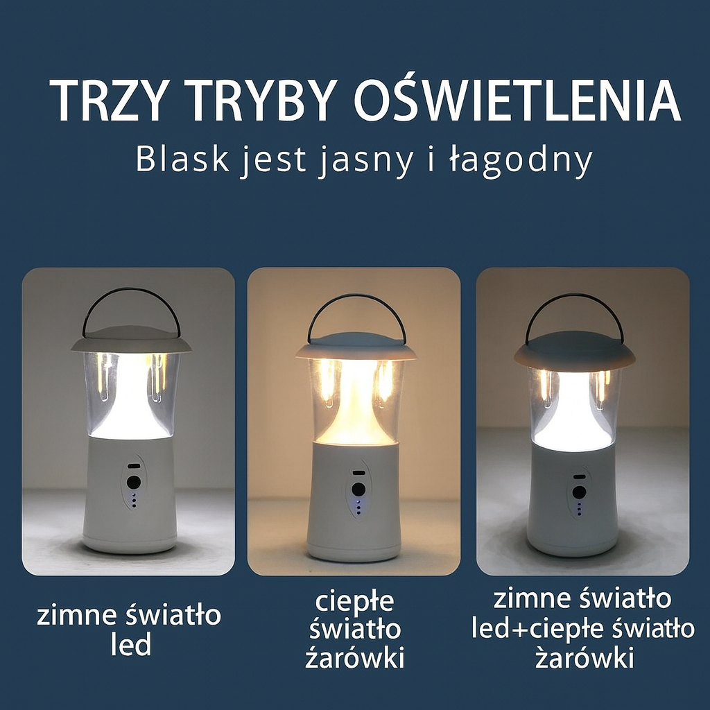 Lampa Turystyczna LumiTrail | Latarnia LED Solarna | 3 Tryby Świecenia