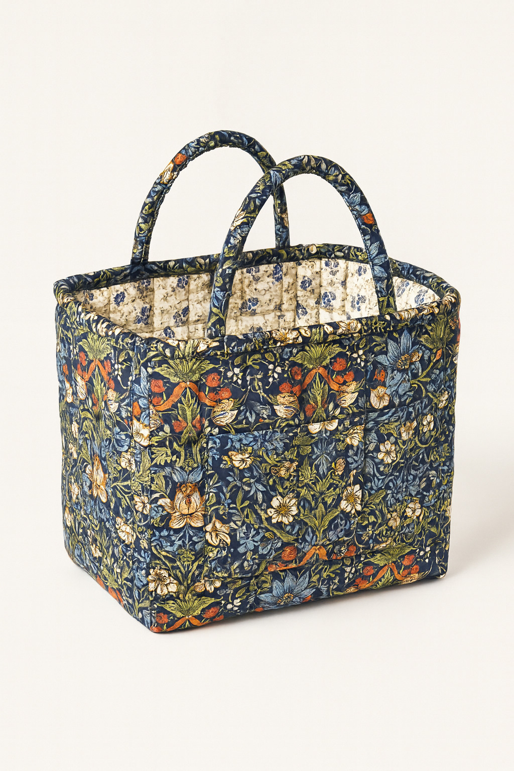 VintageBloom Organizer | Kosz na Tekstylia | Pikowany Bawełniany Kosz z Uchwytem