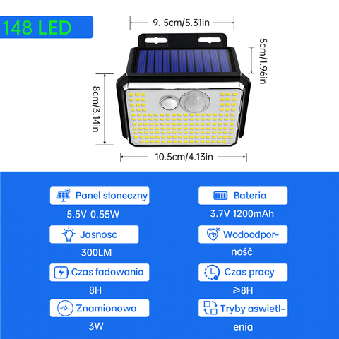 Lampa SolarNova | Lampa ścienna z panelem solarnym | Wodoodporna IP65