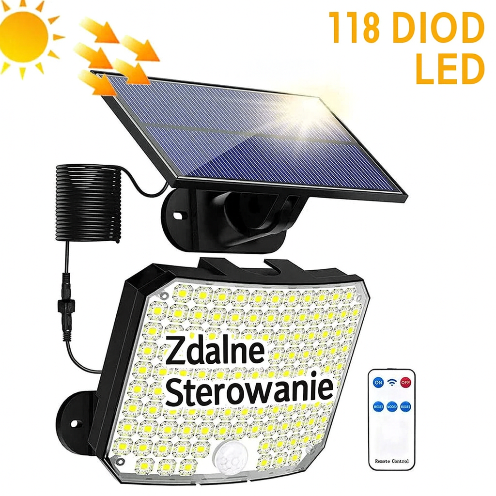 LumoPower Lampa Solarna LED | Reflektor Elewacyjny z Czujnikiem Ruchu | 192 Diod IP65