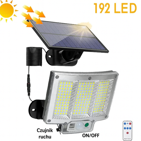 LumoPower Lampa Solarna LED | Reflektor Elewacyjny z Czujnikiem Ruchu | 192 Diod IP65