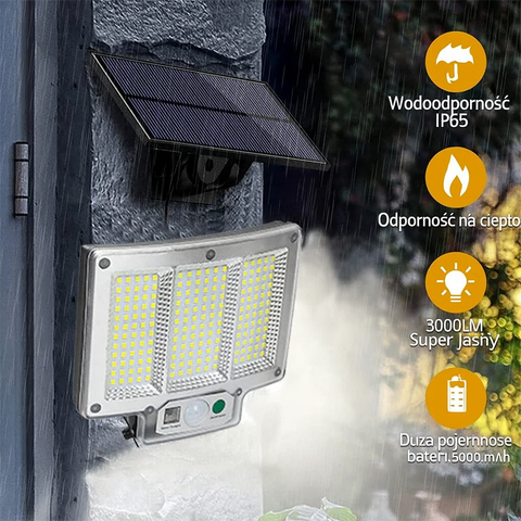 LumoPower Lampa Solarna LED | Reflektor Elewacyjny z Czujnikiem Ruchu | 192 Diod IP65