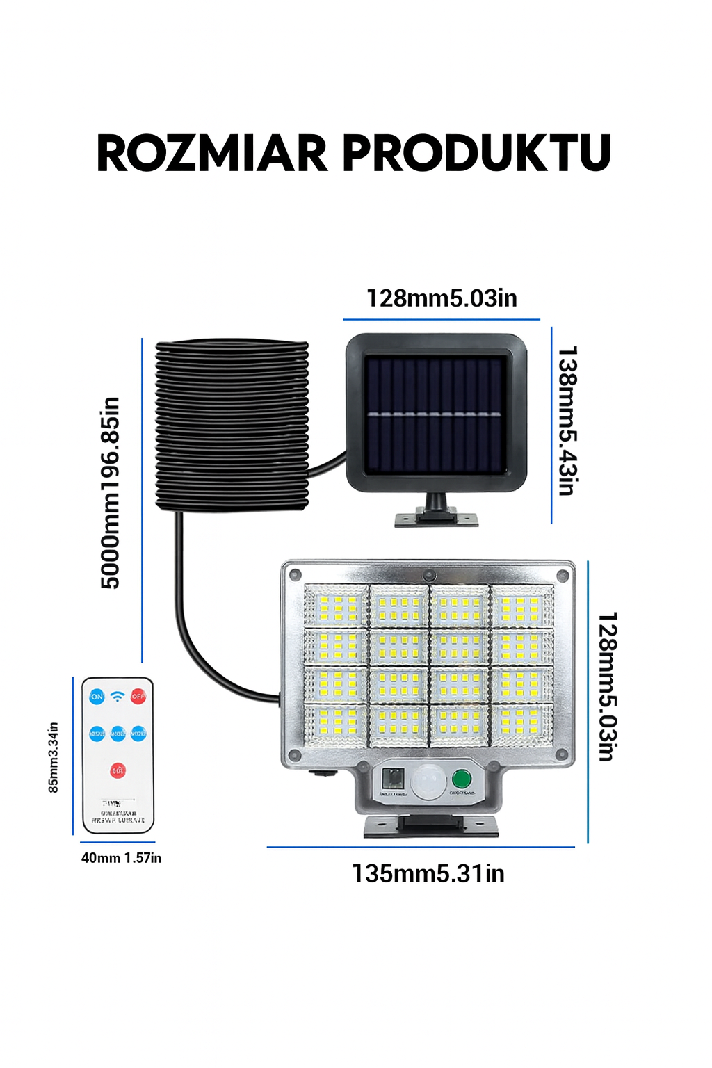 LumoPower Lampa Solarna LED | Reflektor Elewacyjny z Czujnikiem Ruchu | 192 Diod IP65