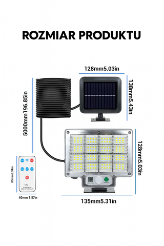 LumoPower Lampa Solarna LED | Reflektor Elewacyjny z Czujnikiem Ruchu | 192 Diod IP65