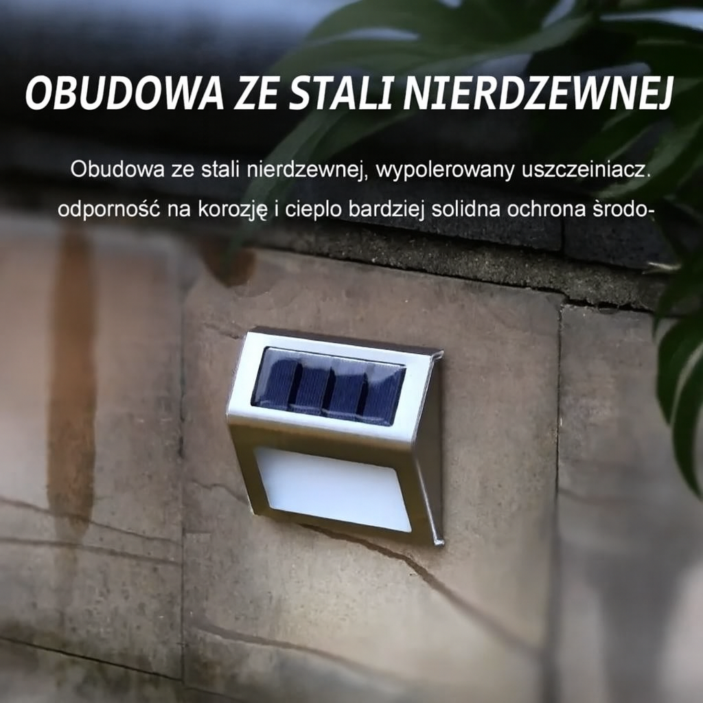 Lampa Ścienna Solarna Luma | Oświetlenie Ogrodowe LED | Stal Nierdzewna IP45