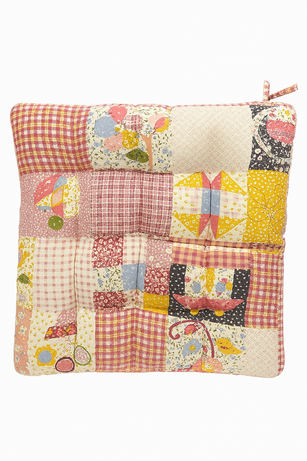 Gruba Poduszka Siedziskowa | Styl Boho Kwiatowy | Patchwork 38,5x38,5x6,6 cm