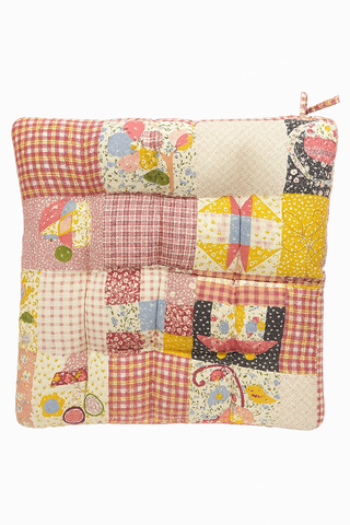Gruba Poduszka Siedziskowa | Styl Boho Kwiatowy | Patchwork 38,5x38,5x6,6 cm