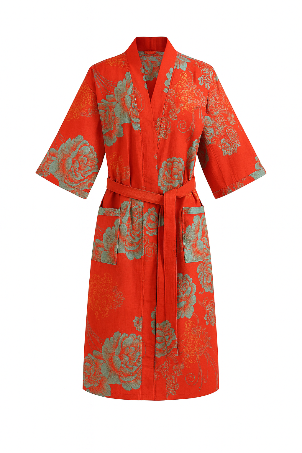 Szlafrok kimono z wzorem liści | Luksusowa odzież domowa | Bawełna dwuwarstwowa