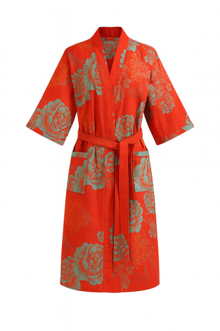 Szlafrok kimono z wzorem liści | Luksusowa odzież domowa | Bawełna dwuwarstwowa