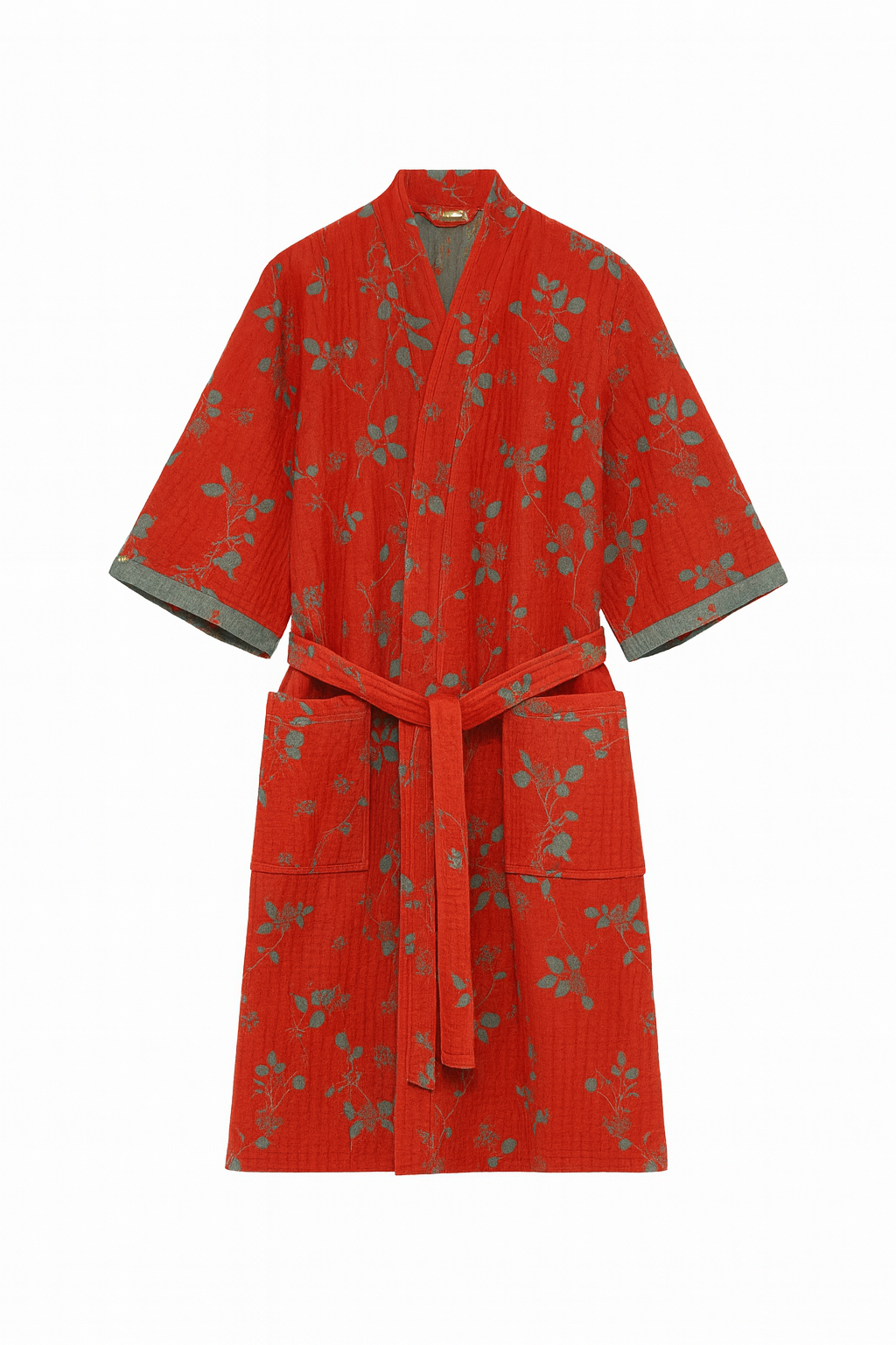 Szlafrok yukata z motywem roślinnym | Kimono domowe | Bawełna muślinowa dwuwarstwowa