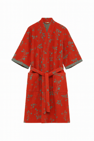 Szlafrok yukata z motywem roślinnym | Kimono domowe | Bawełna muślinowa dwuwarstwowa