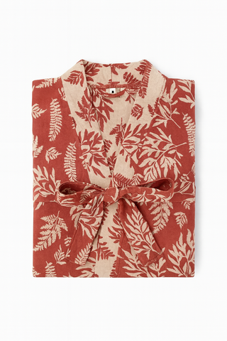 Szlafrok w stylu yukata | Bawełniany kimono z liśćmi | Dwuwarstwowa tkanina