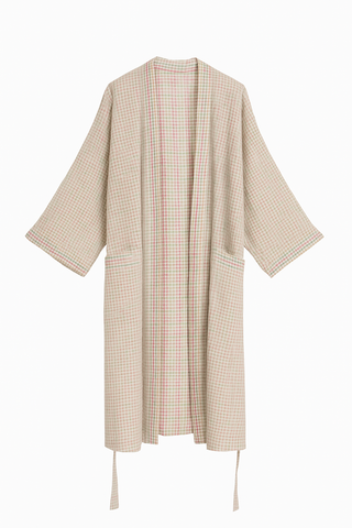Szlafrok dwustronny w kratkę | Kimono bawełniane | Organiczna gaza dwuwarstwowa