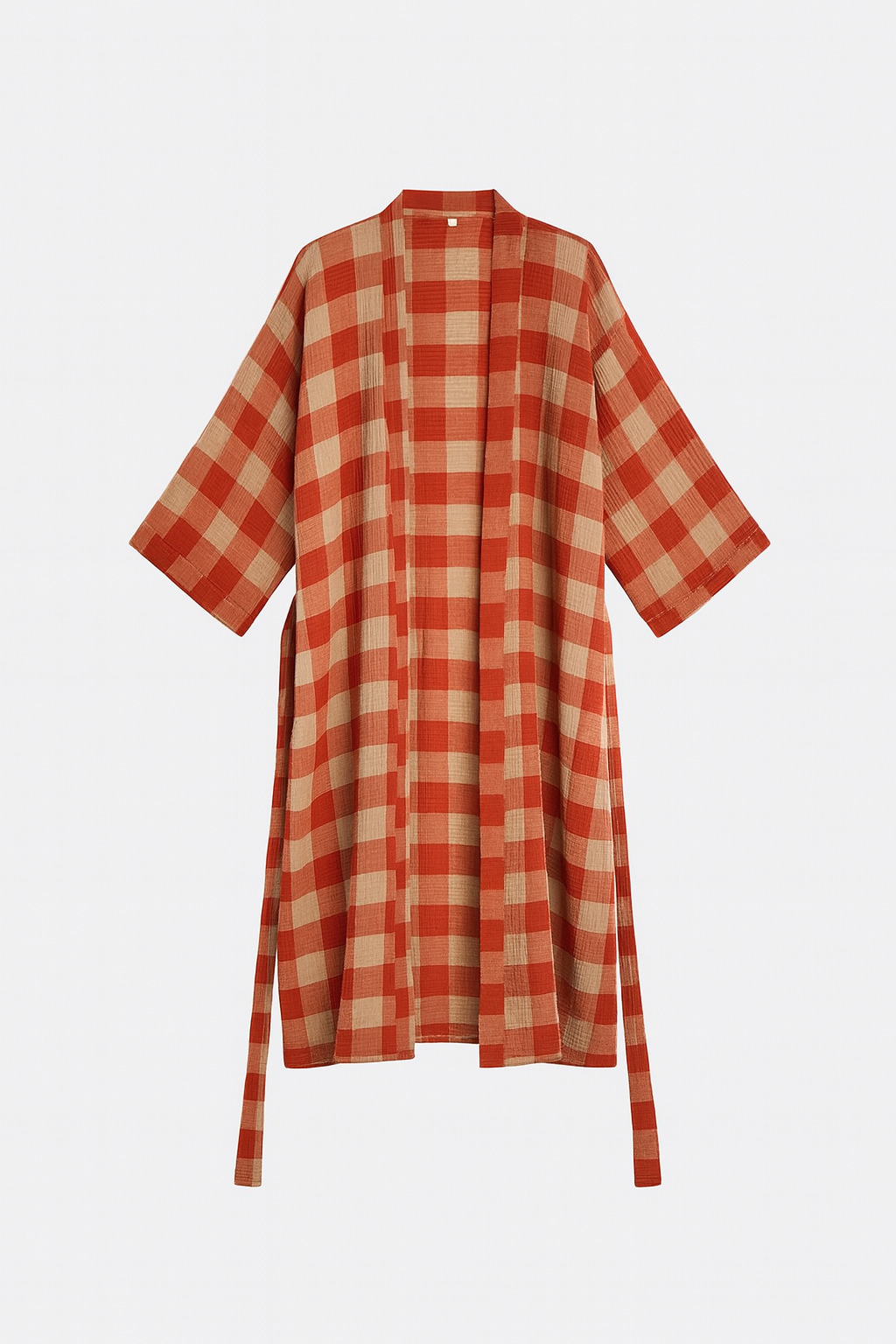 Szlafrok dwustronny w kratkę | Kimono bawełniane | Organiczna gaza dwuwarstwowa