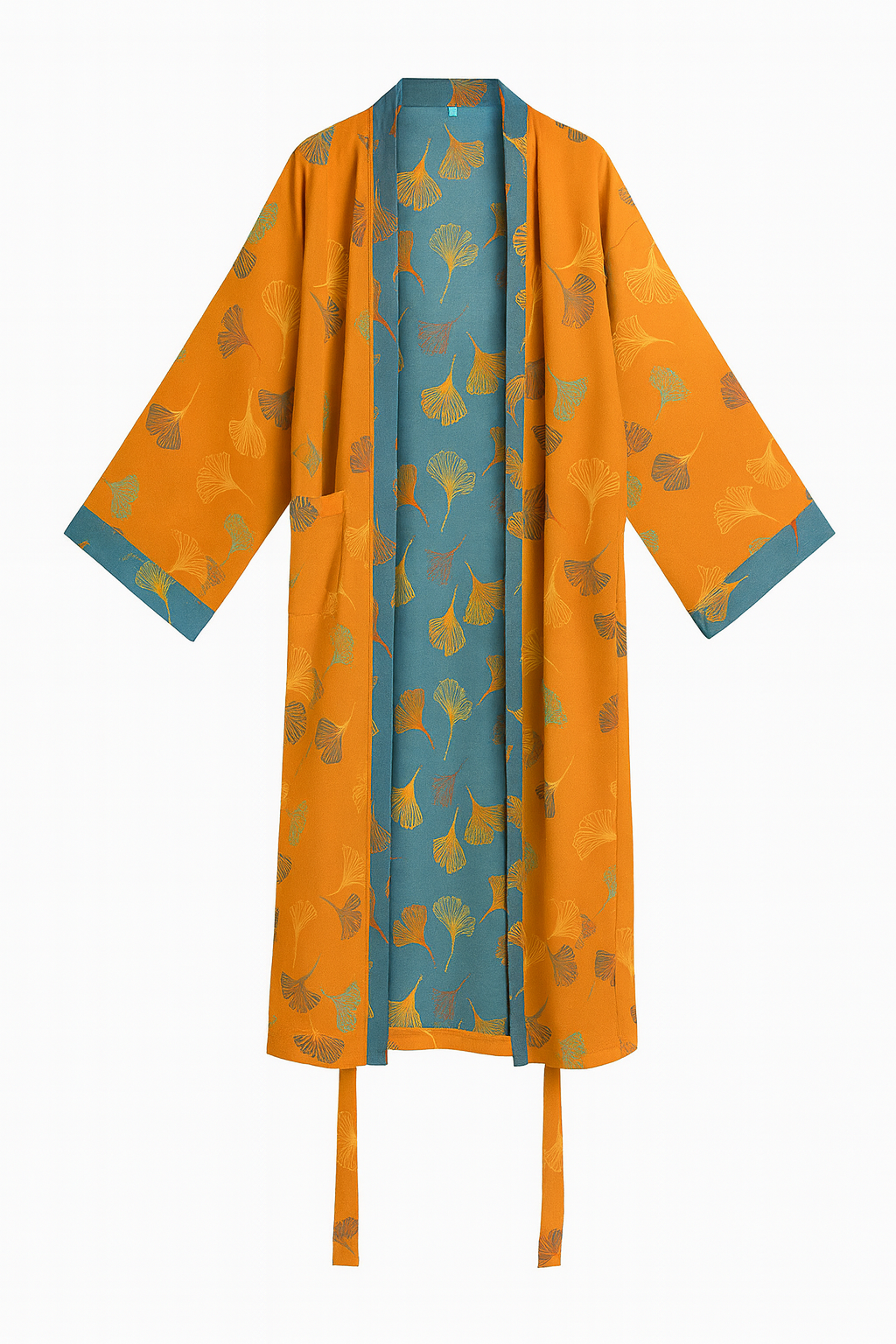 Szlafrok z liściem miłorzębu | Kimono bawełniane | Dwuwarstwowy muślin organiczny