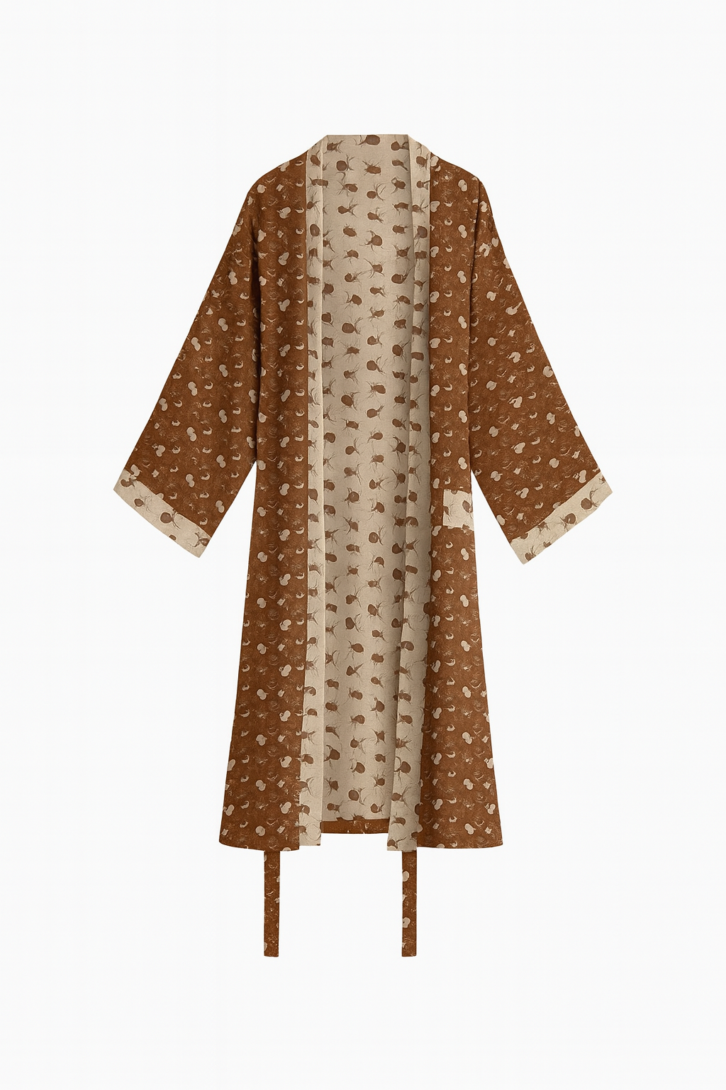 Szlafrok kimono z bawełnianej gazy | Dwustronny | Motyw liści miłorzębu