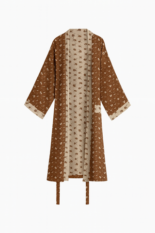 Szlafrok kimono z bawełnianej gazy | Dwustronny | Motyw liści miłorzębu
