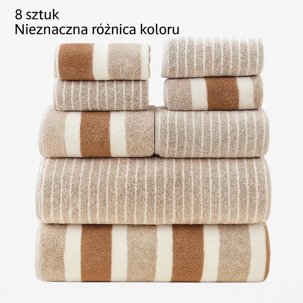 Komplet Ręczników Łazienkowych | Zestaw 8-Częściowy | Mikrofibra Koralowa