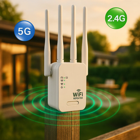 Wzmacniacz Sygnału WiFi | Repeater Dwupasmowy 5G / 2.4G | Zasięg do Domu i Ogrodu