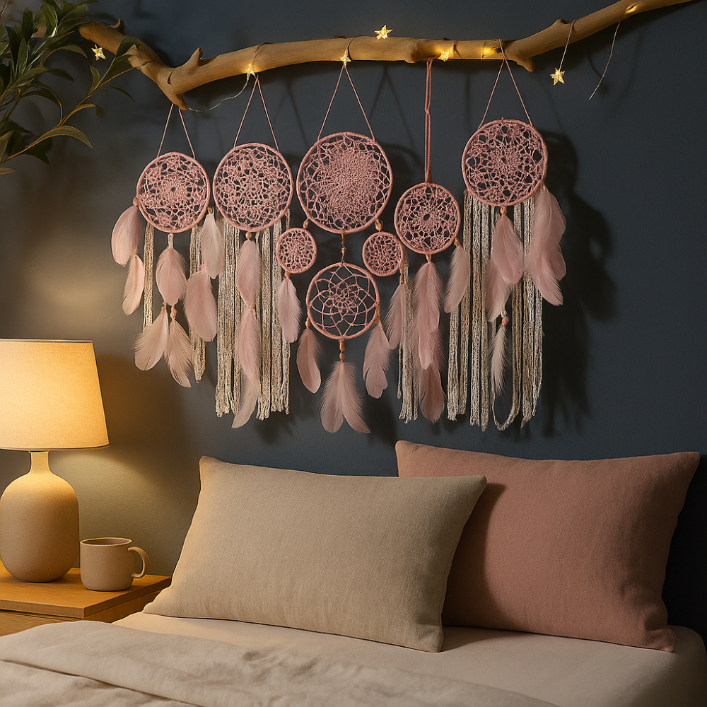 DreamWeave | Zestaw łapaczy snów na ścianę | Boho dekoracja z makramy