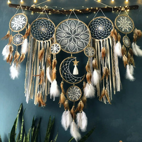 DreamWeave | Zestaw łapaczy snów na ścianę | Boho dekoracja z makramy