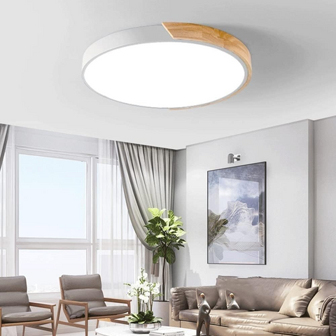 Plafon Liora | Lampa LED Sufitowa | Drewno i Kolorowy Akcent