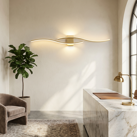 Kinkiet Auria | Nowoczesne Oświetlenie Ścienne | Złota Lampa LED w Fali
