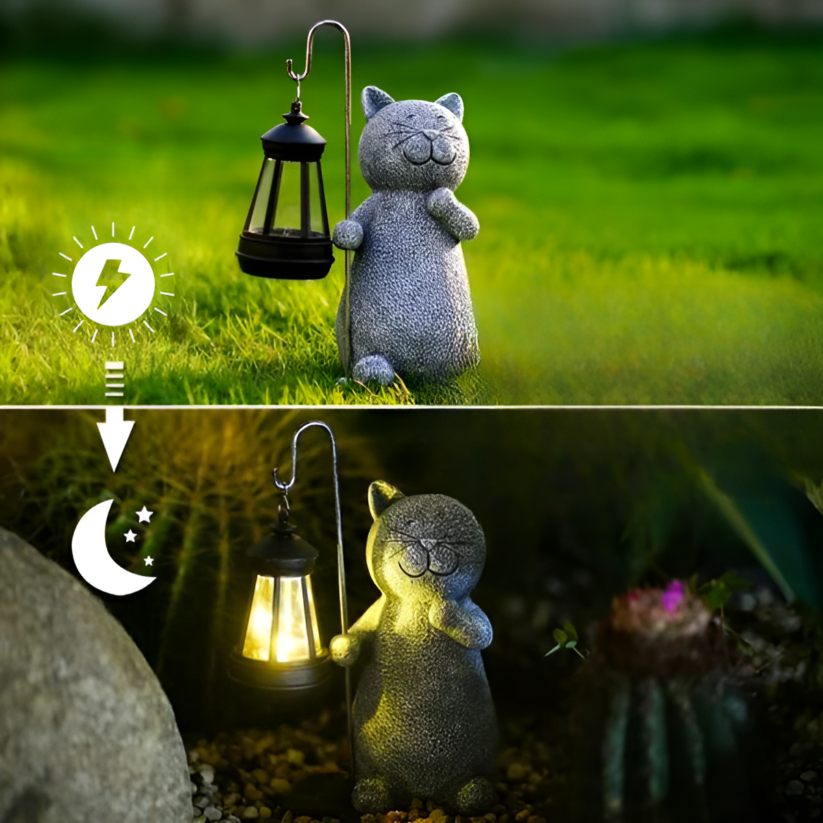 Lampa Felis | Lampa solarna ogrodowa | Figurka kota z latarnią LED