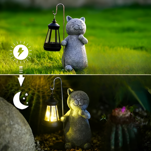 Lampa Felis | Lampa solarna ogrodowa | Figurka kota z latarnią LED